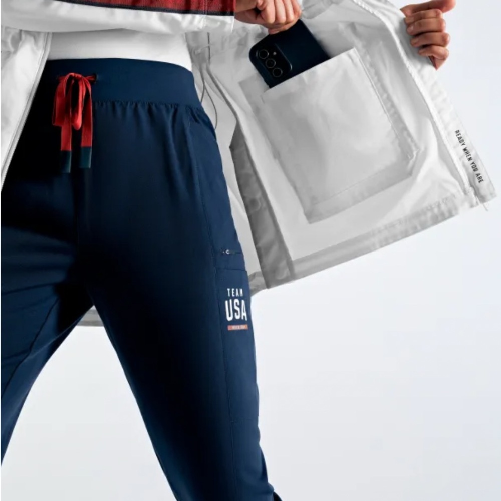 Figs Team USA Navy scrub pants with Red Accents Lg tall